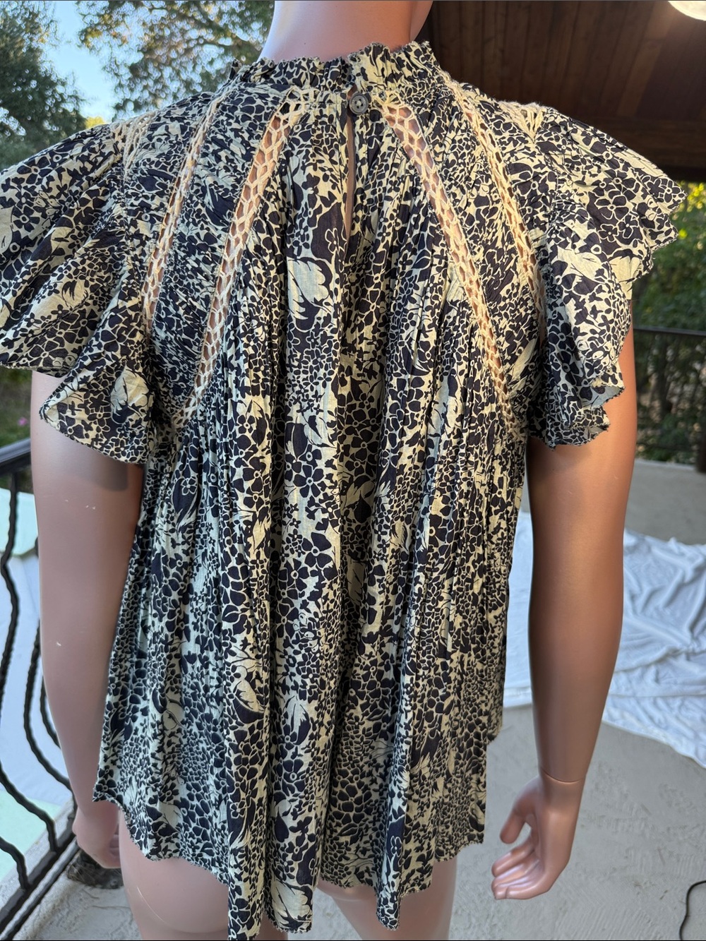 Sea New York top Priya Flutter Sleeve Floral navy blue pale green crochet lace S - Picture 3 of 17